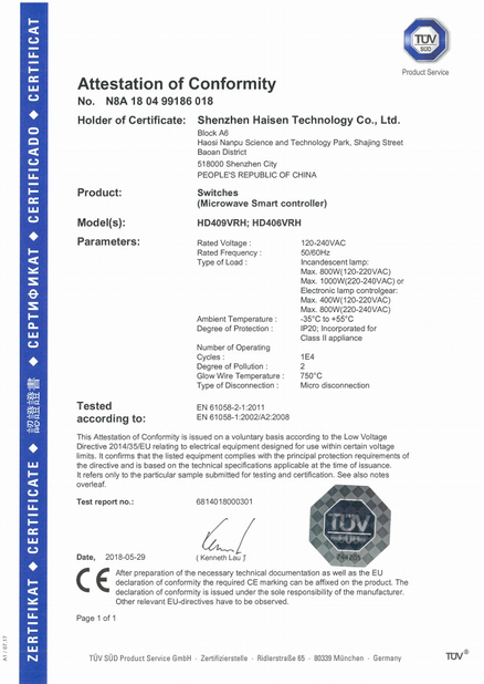 Çin Shenzhen HAISEN Technology Co.,Ltd. Sertifikalar
